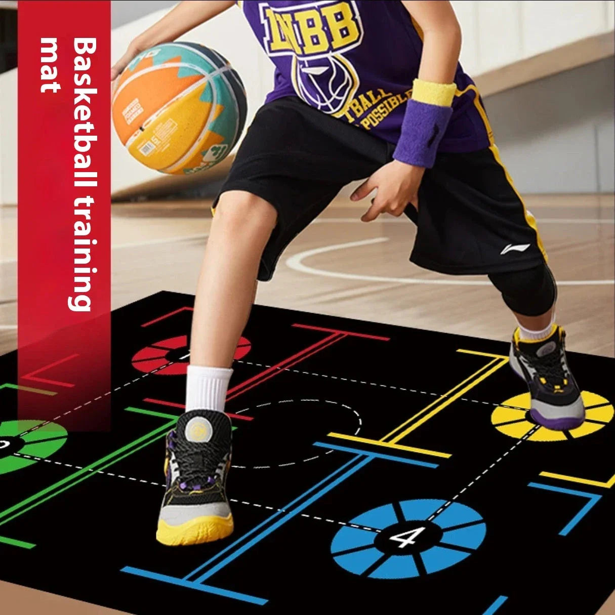 Premium rubber basketball training mat with specialized surface design for enhanced footwork, ball control, and agility drills