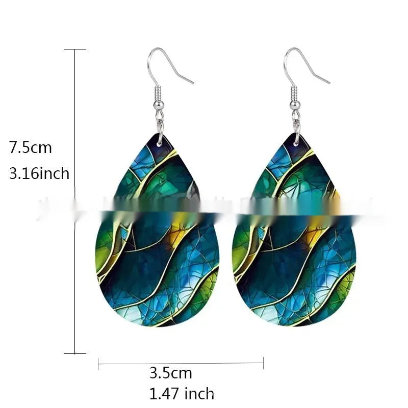Acrylic flat branch knot drop earrings with printed design in unisex style.