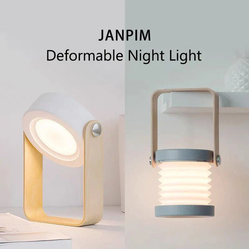 A foldable LED lamp with touch-sensitive dimming control, rechargeable battery, and a versatile design for home decor.