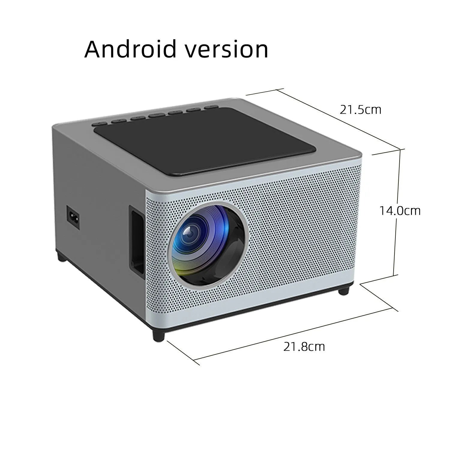 Mini portable projector with 400 ANSI brightness and 200-inch projection on a white wall in a dim room