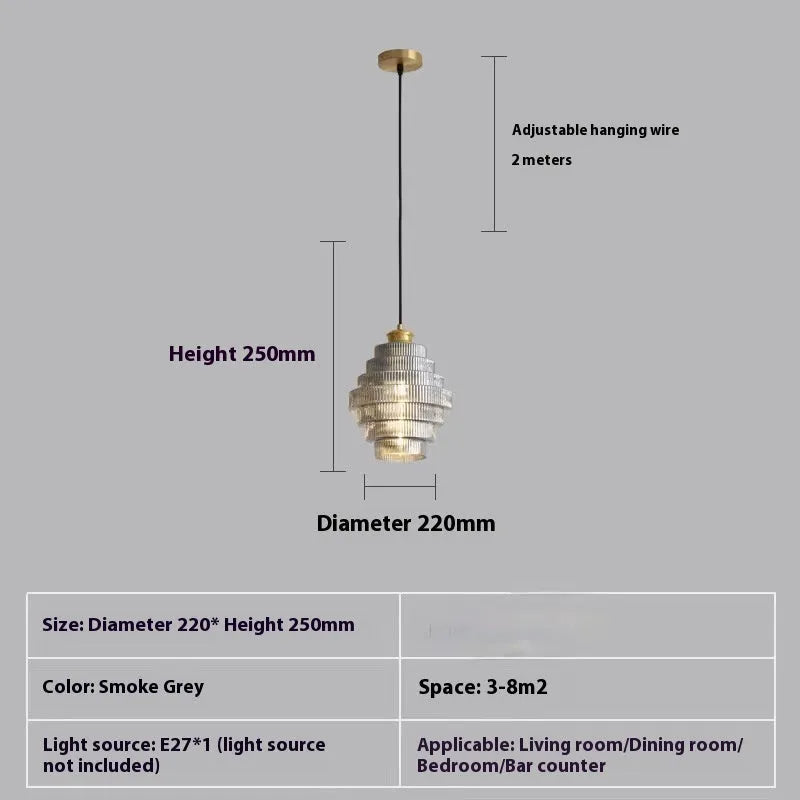 Modern simple pendant drop light in smoked grey or amber glass for hallway or bedroom.