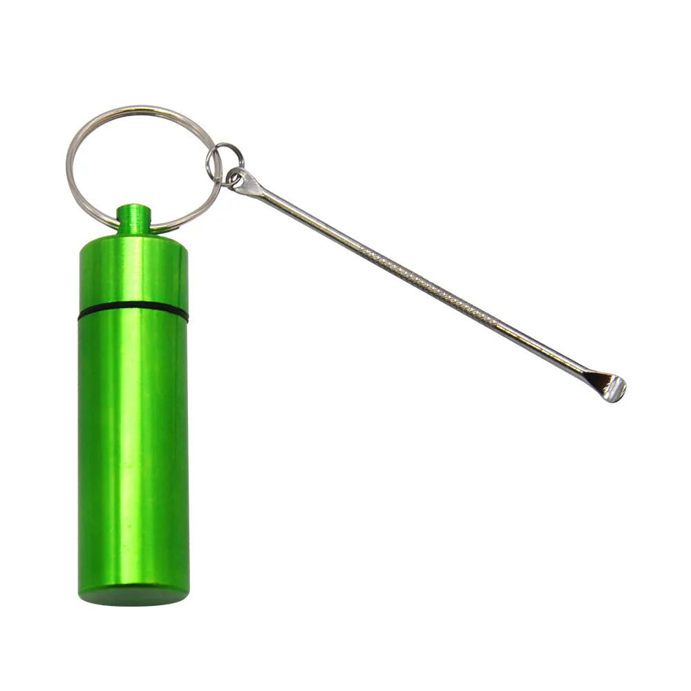 Aluminum portable medicine storage box with spoon and keychain in multiple colour options