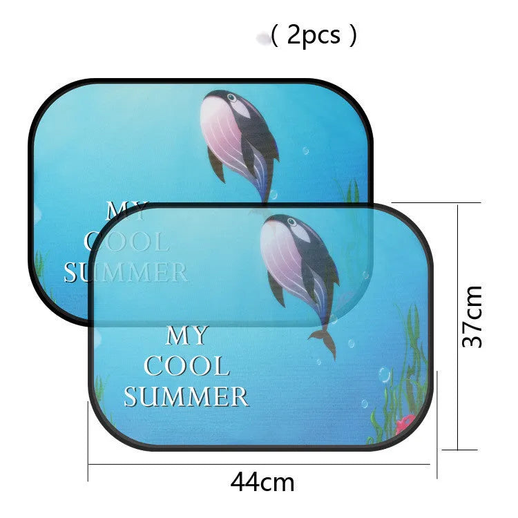 Electrostatic car side window sunshade with animal pair options on nylon mesh