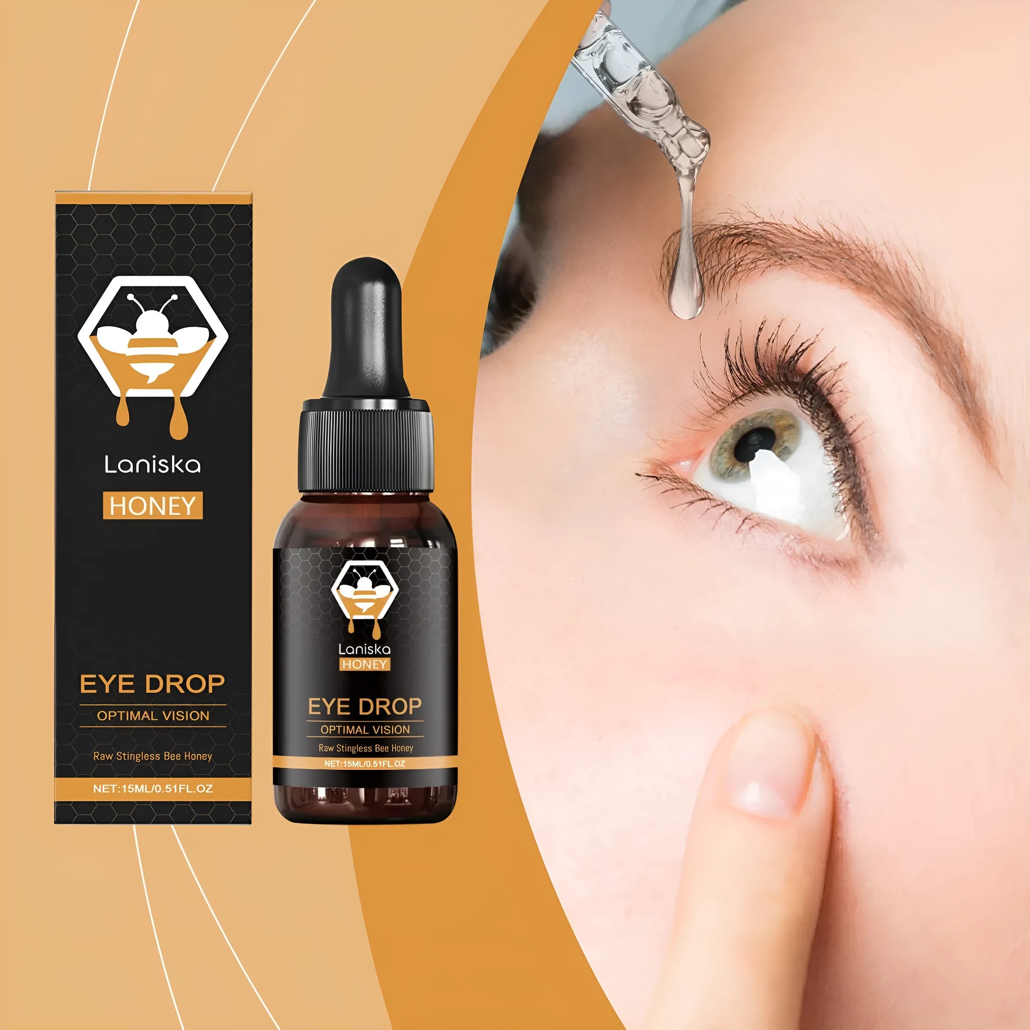 15ml bottle of honey-based artificial tear eye drops for dry tired eyes