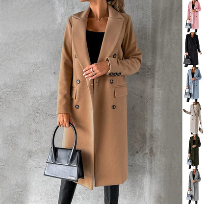 Women's winter coat in double-breasted design with slim fit and lapel collar