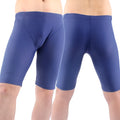 Men's green and navy blue swimming trunks with quick-dry fabric and anti-embarrassment lining