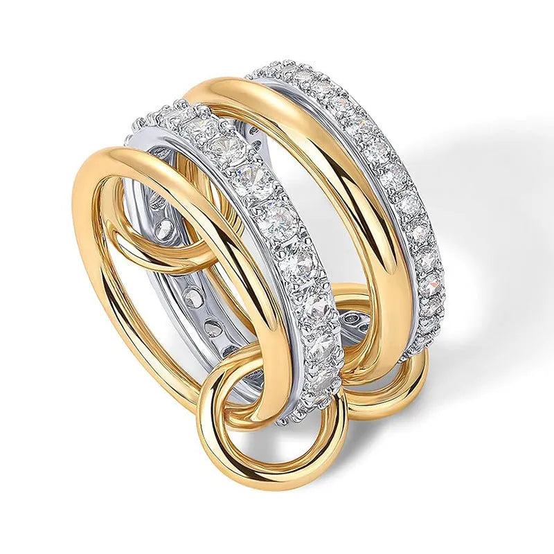 Four-layer silver zirconia ring in copper, handmade women's fashion ring, sizes 5 to 11