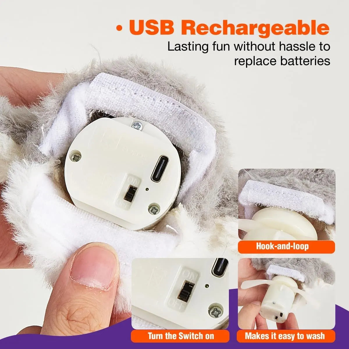 Gray automatic owl cat toy with beating wings on USB charger