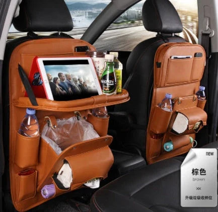 Stylish car storage organizer with multiple pockets, built-in trash can, and available in various colors to match your vehicle interior