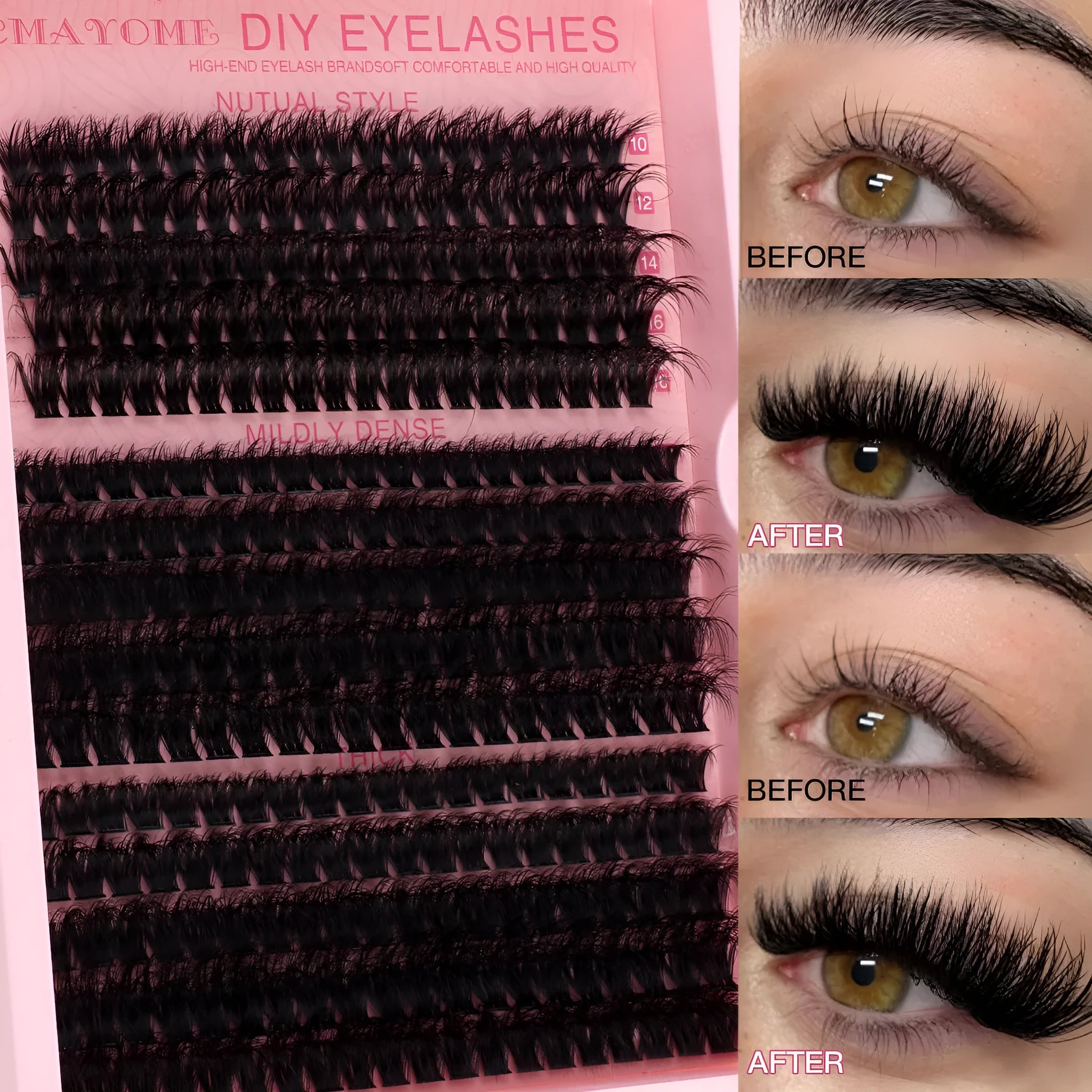 DIY false eyelash extension suit with cluster lashes and tweezers