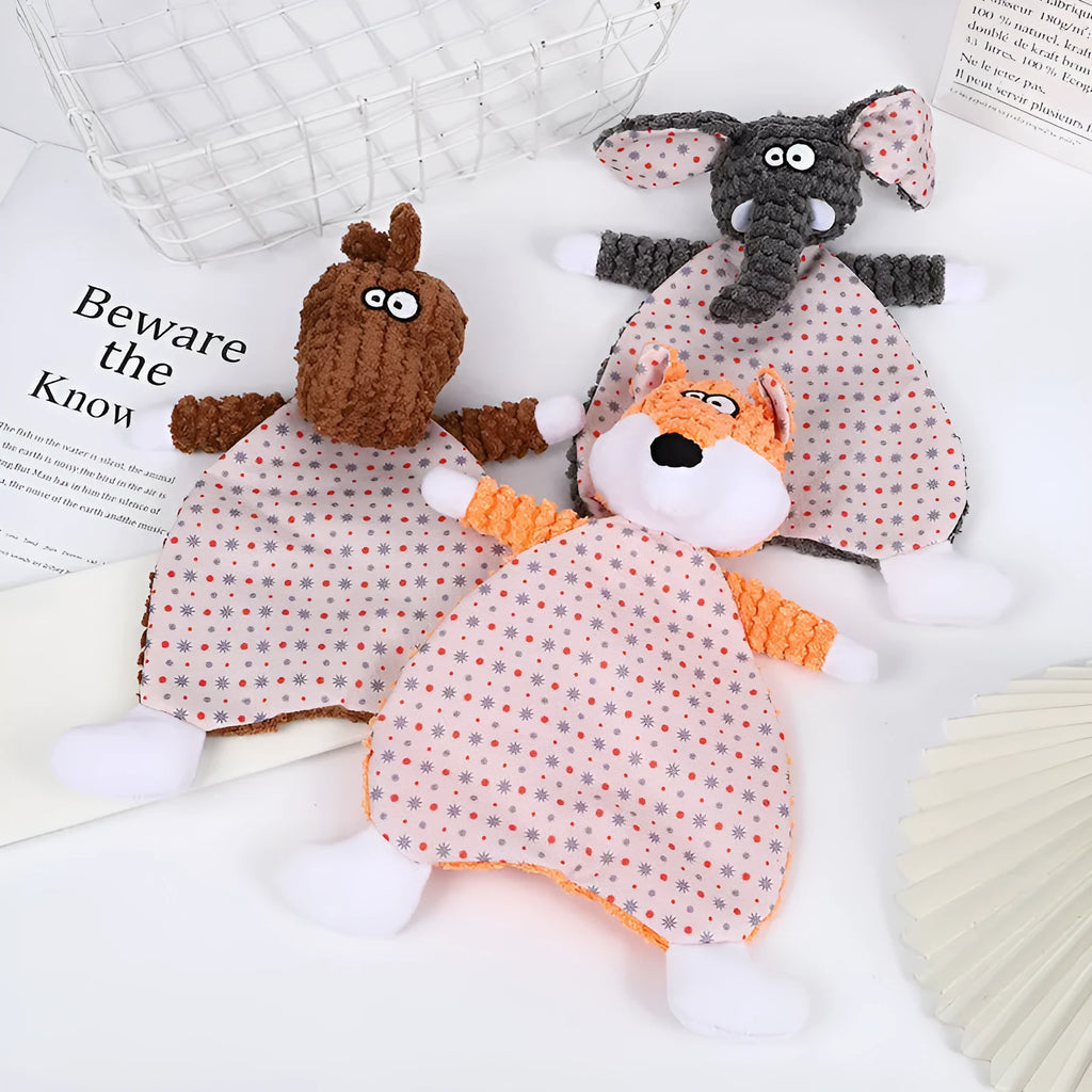 Fox elephant squeaky plush pet toy for cats and dogs in brown colour
