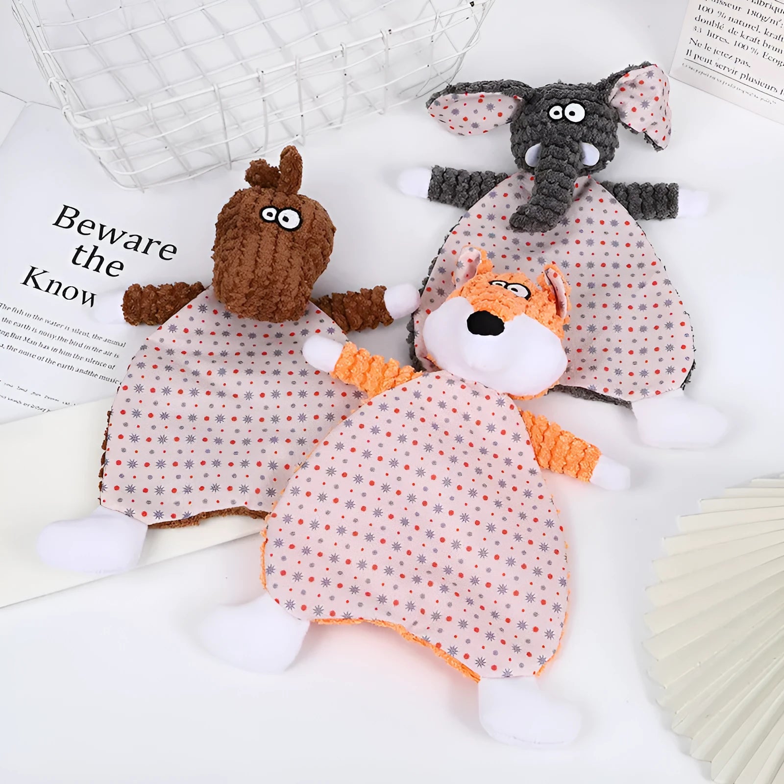 Fox elephant squeaky plush pet toy for cats and dogs in brown colour