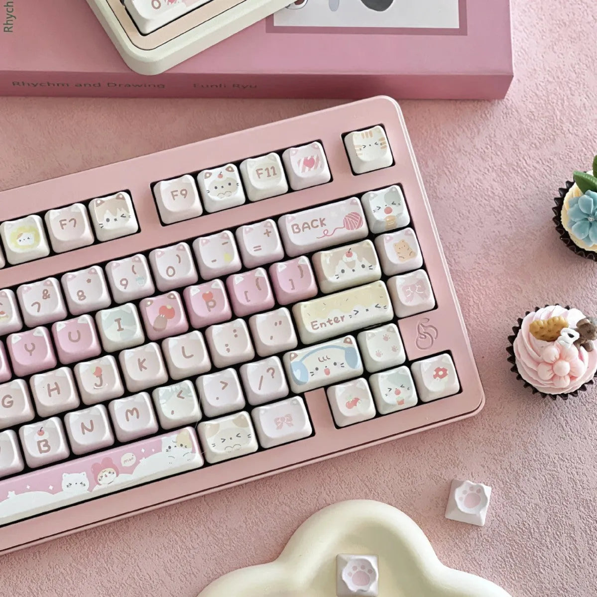 Meow Meow Team custom sublimation key cap set with 141 ABS plastic keys for mechanical keyboards