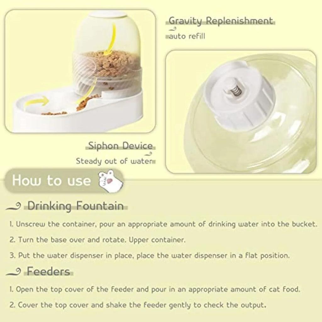 White gravity cat feeder and water dispenser set with wave design on a table.