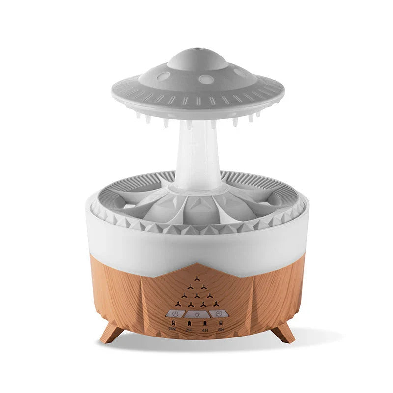 Relaxing rain cloud humidifier with essential oil diffuser, soothing rain sound, and customizable LED lights for a tranquil home environment