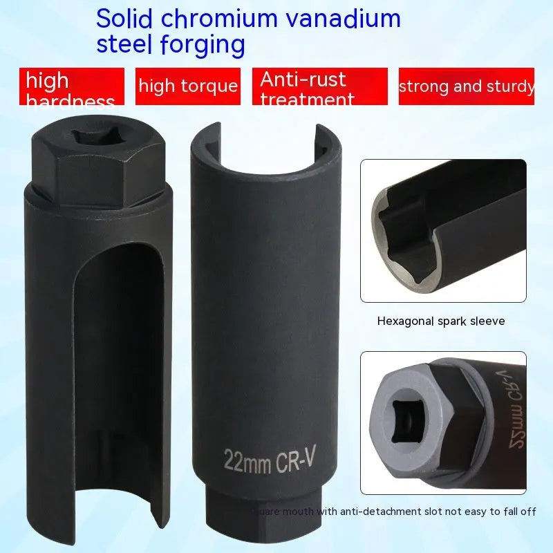 Black chromium vanadium steel oxygen sensor sleeve for 22mm sensors.