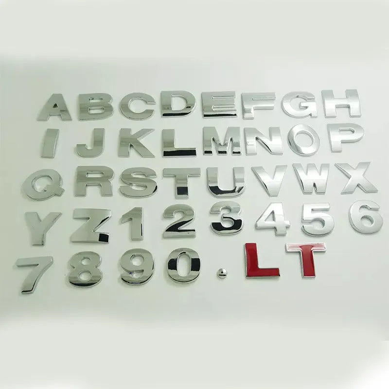 3D metal car bumper sticker letter in zinc alloy construction, approximately 2.5cm tall