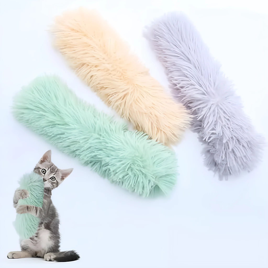 Soft plush interactive cat toy with crinkle sound and catnip filling in assorted bright colours.