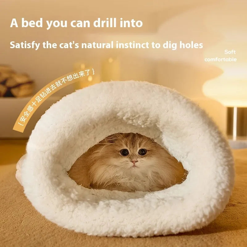 PP cotton fleece pet sleeping bag nest in light brown with bear pattern and 3D entrance