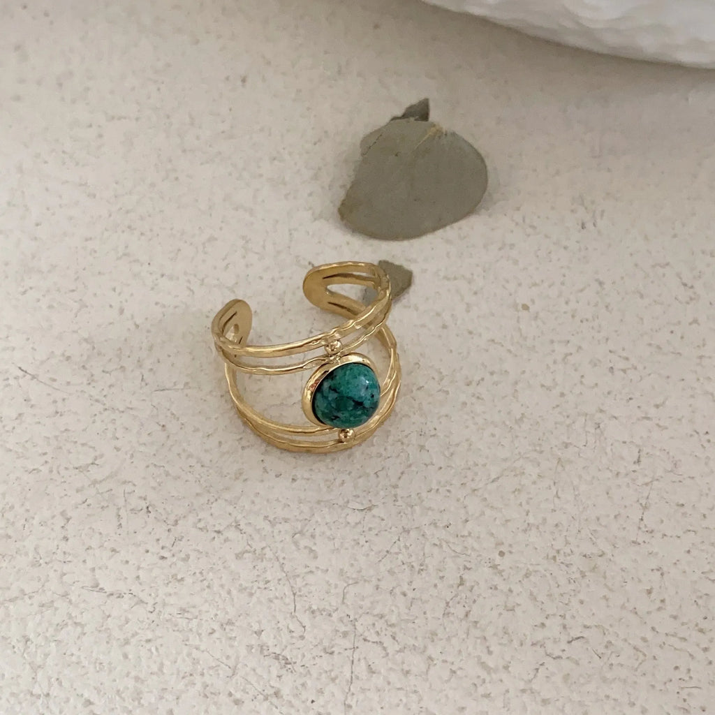 JZ0379 green titanium steel geometric open ring with electroplated finish