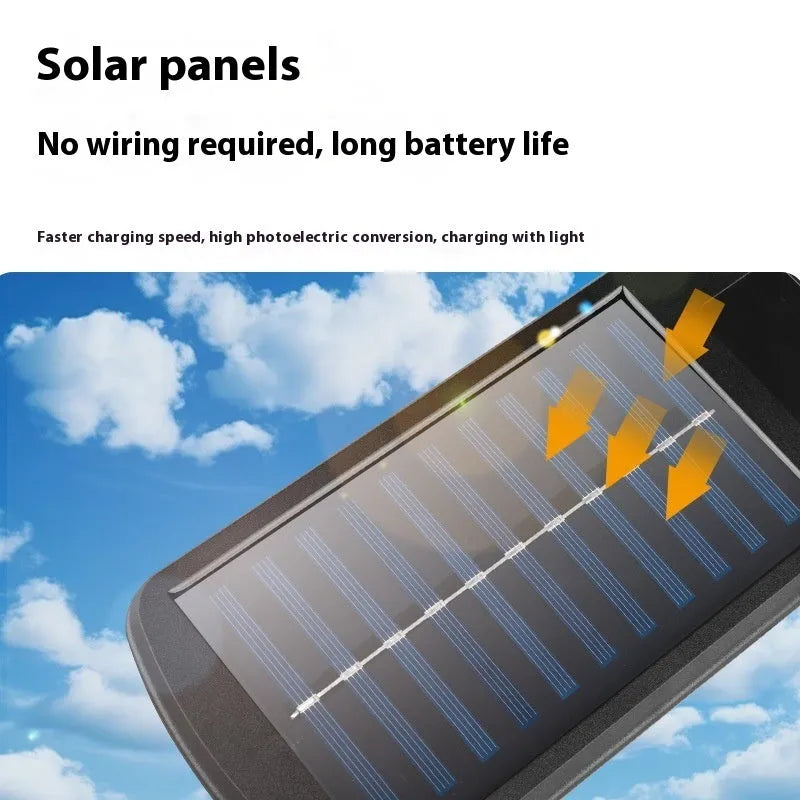 Solar induction LED outdoor wall lamp with ABS shell, 360 x 110mm size, and remote control