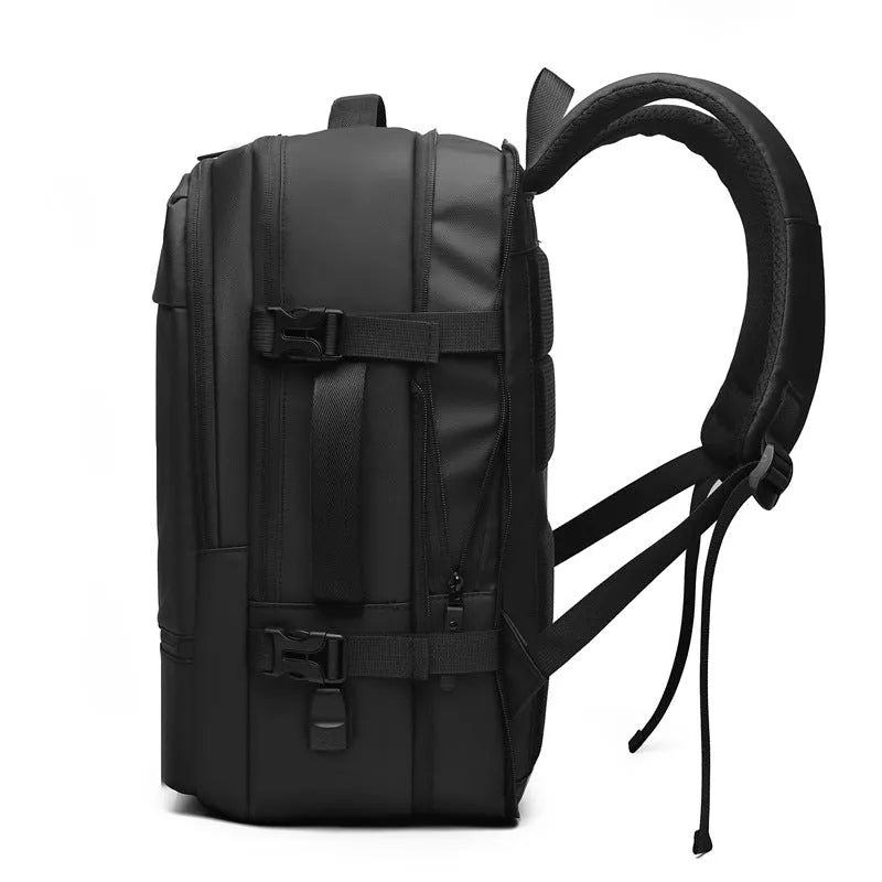 Men's waterproof large capacity travel backpack, solid colour, black or grey, 45x31x21cm, business commute design