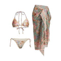 Women's creamy white floral bikini set with skirt in sizes S to XXL