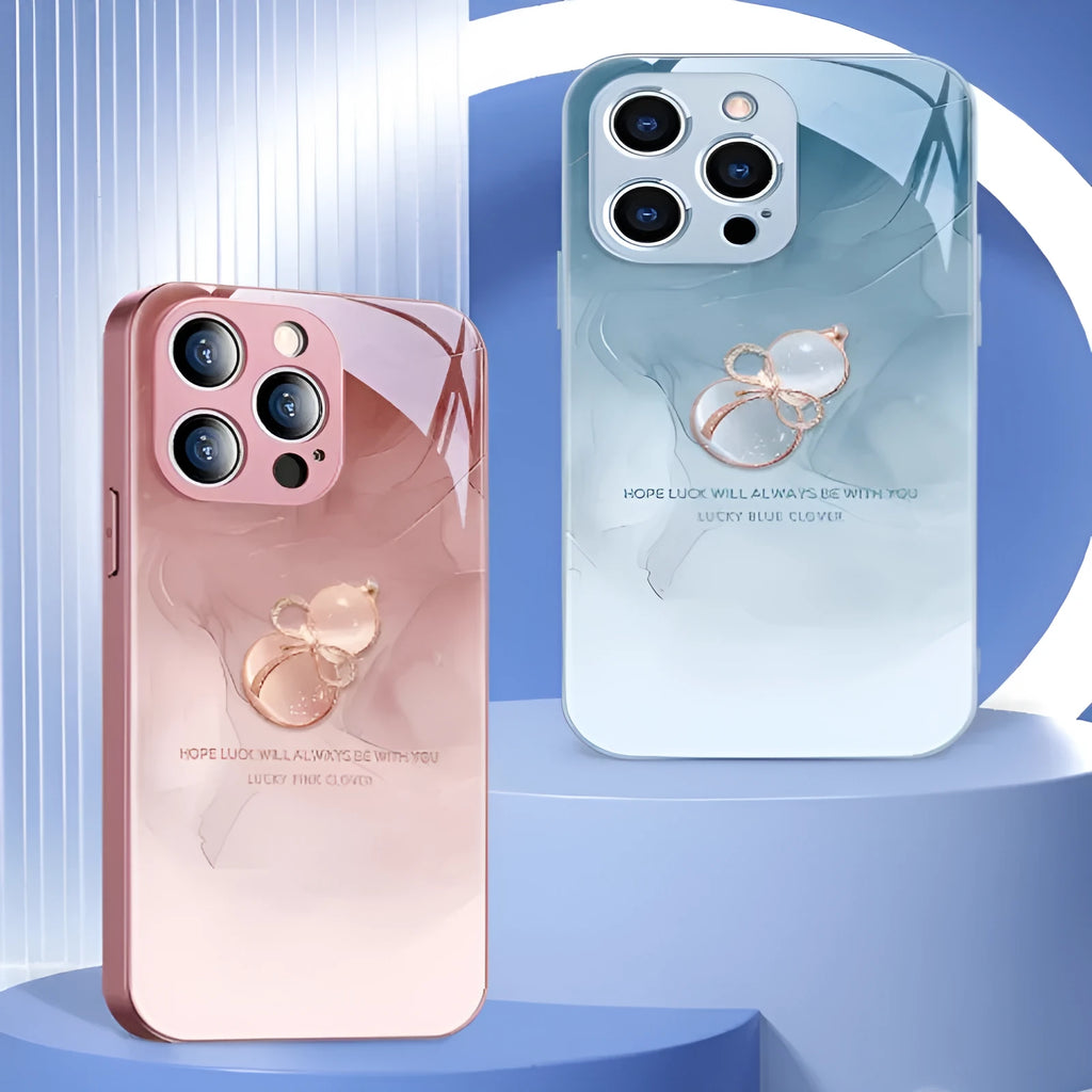 Blooming Gourd tempered glass phone case with watercolour design in desert gold colour