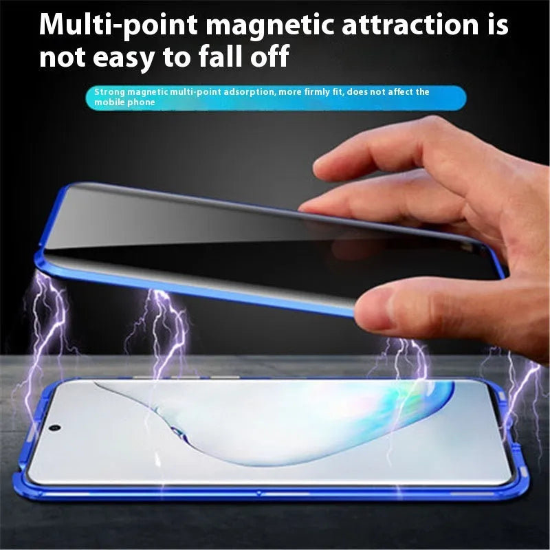 Samsung S24 Plus magnetic flip case with double-sided peep-proof glass and metal frame in black