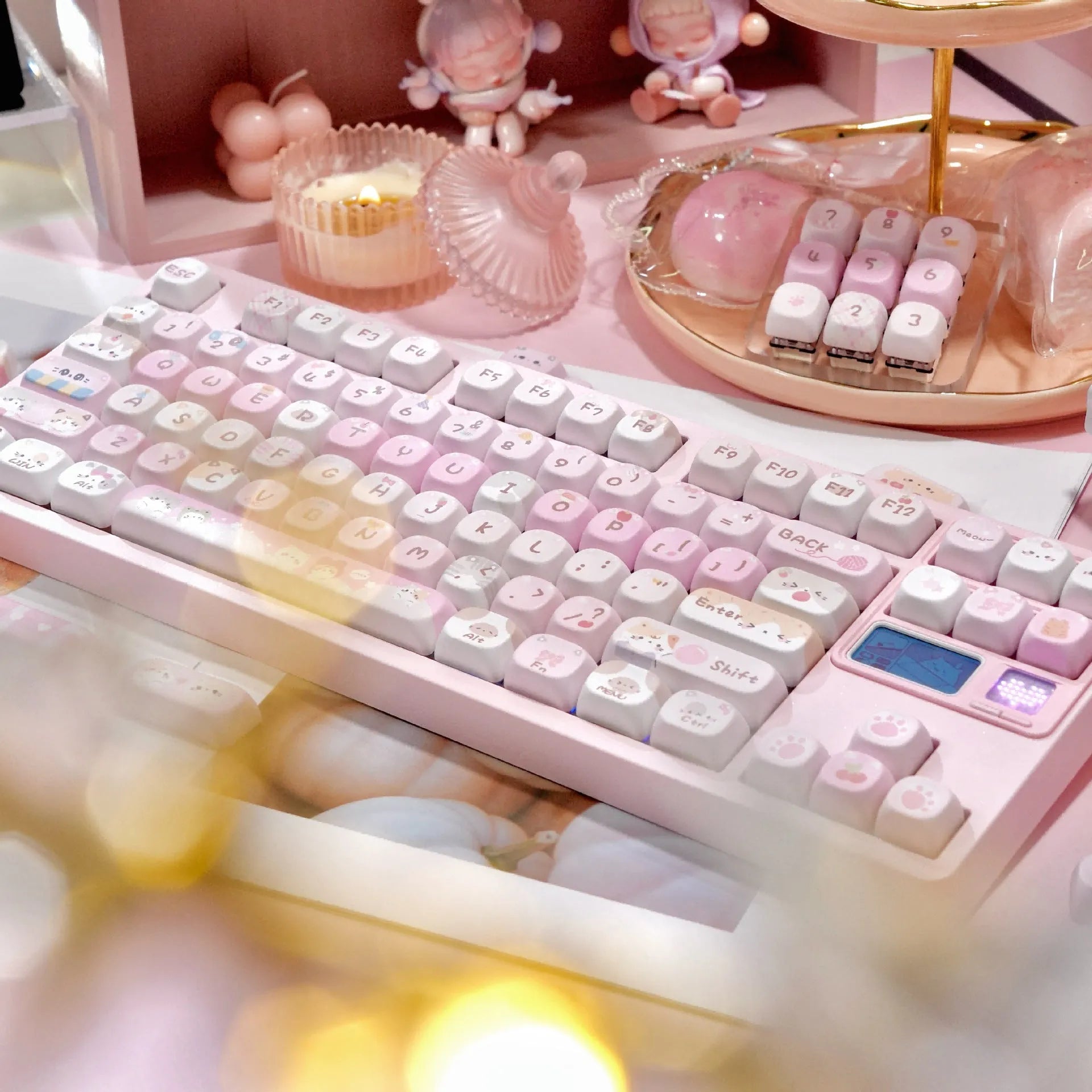 Pink MOA five-sided sublimation keycap set with cartoon design for mechanical keyboards
