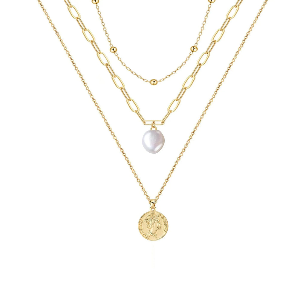 Women's multilayer geometric fashion necklace copper electroplated original design U-shaped pendant 19 colour styles adjustable chain