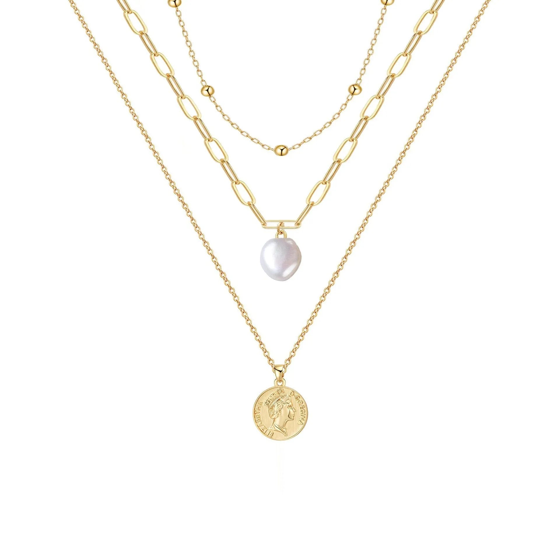 Women's multilayer geometric fashion necklace copper electroplated original design U-shaped pendant 19 colour styles adjustable chain