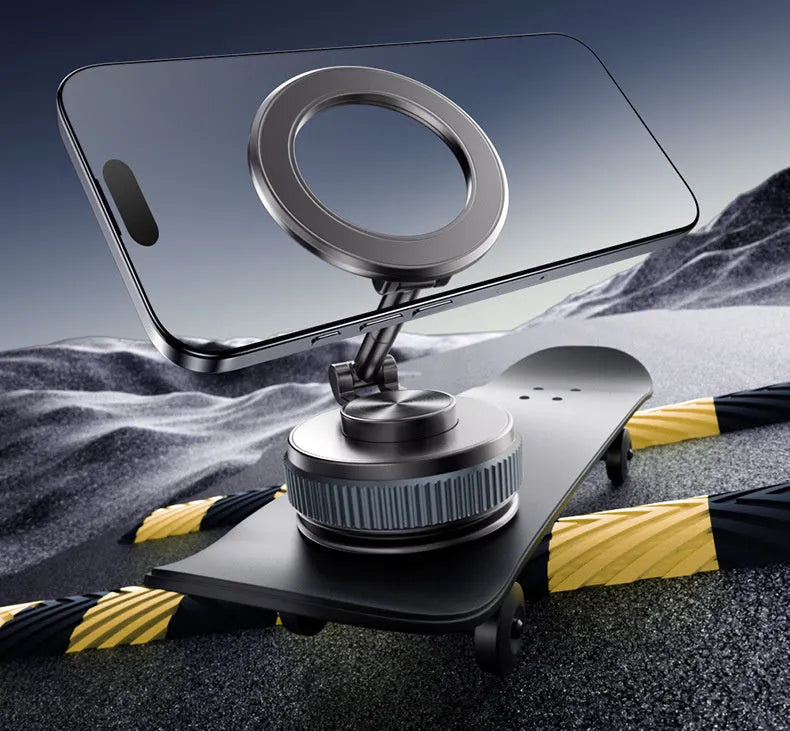 Car navigation suction cup folding mobile phone bracket in black on car dashboard