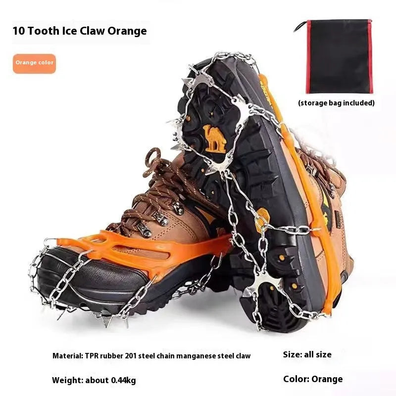 Stainless steel chain crampons for snow climbing and hiking, free size non-slip shoe cover with 8 or 10 steel teeth