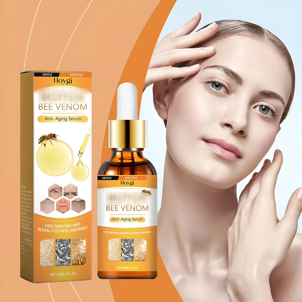 30ml bottle of clear anti-aging serum with hyaluronic acid and bee venom formula