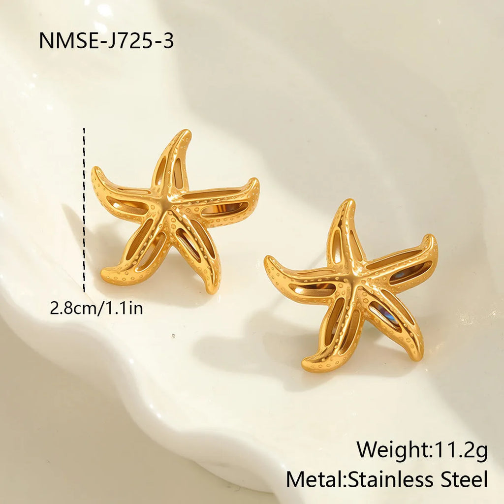 Design Sense starfish stud earrings in 18K gold plated stainless steel for women