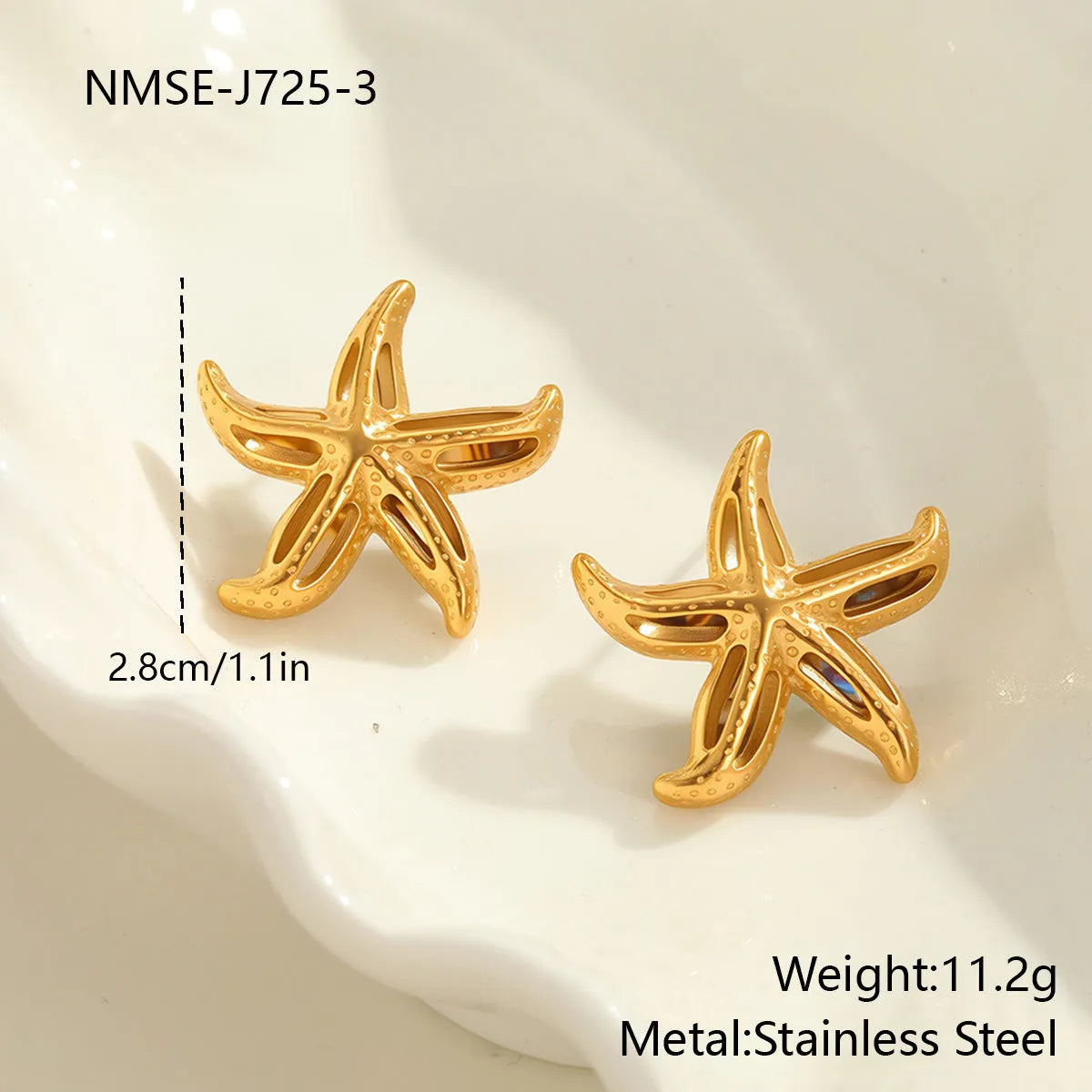 Design Sense starfish stud earrings in 18K gold plated stainless steel for women