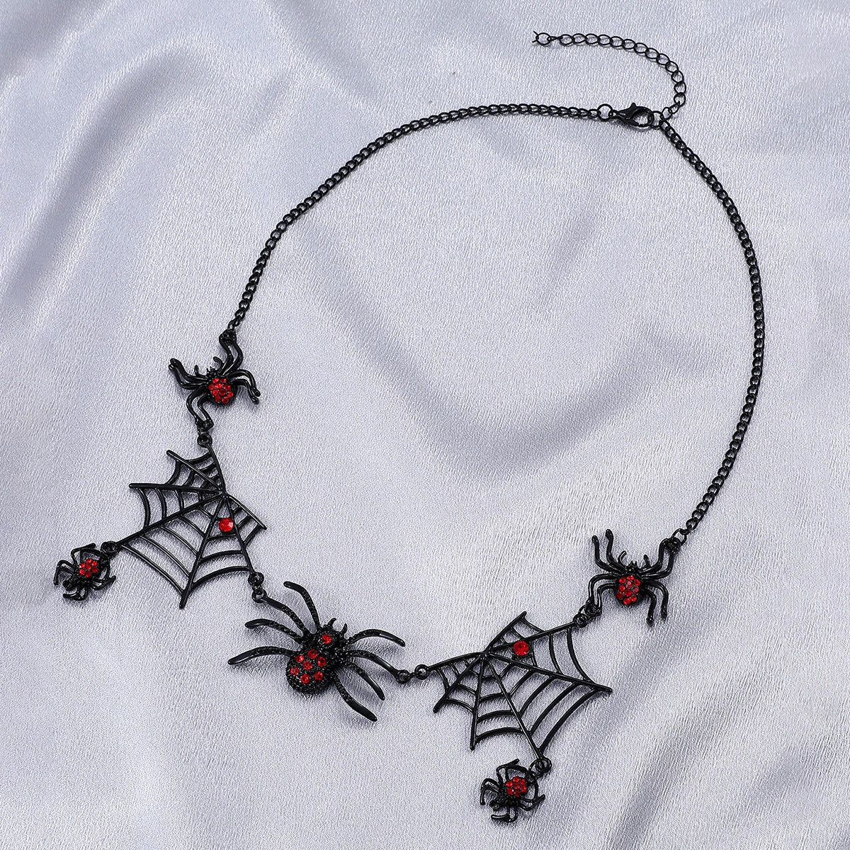 Spooky and stylish spider web necklace, a fashionable Halloween accessory with adjustable length