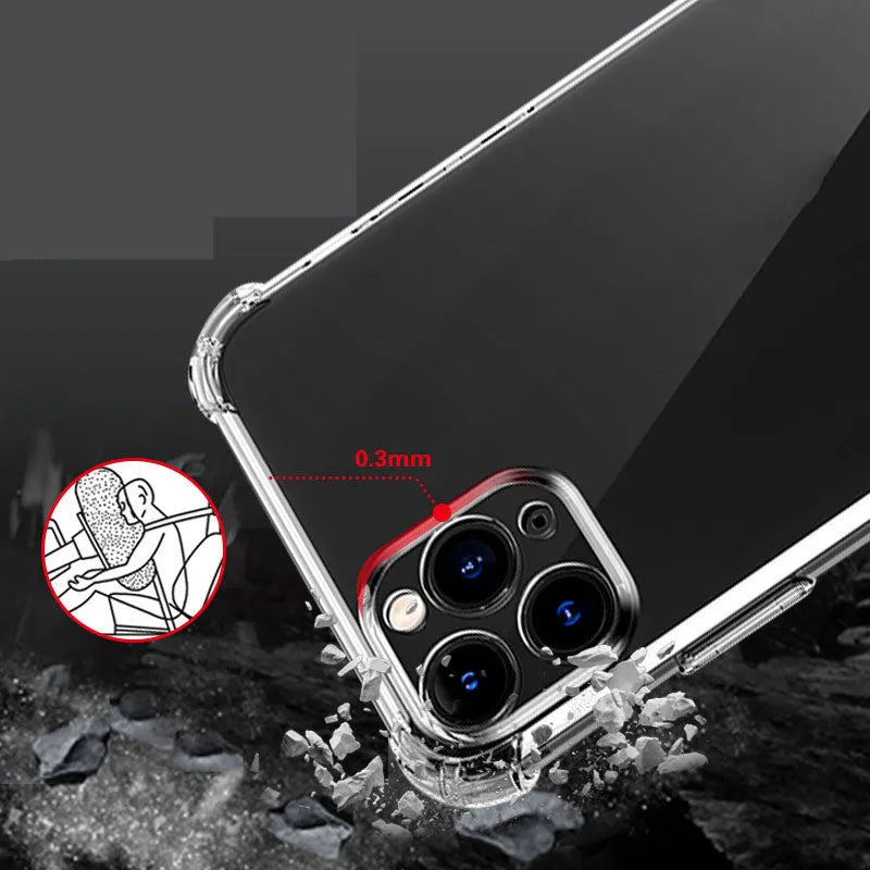 Thickened transparent iPhone case with four-corner airbag protection for drop resistance