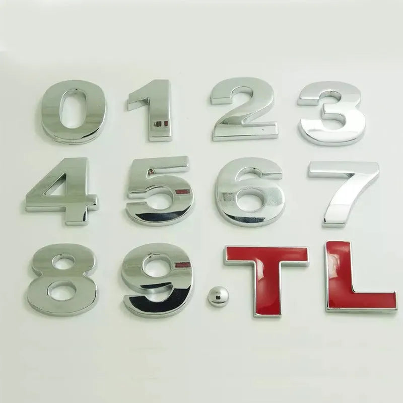3D metal car bumper sticker letter in zinc alloy construction, approximately 2.5cm tall