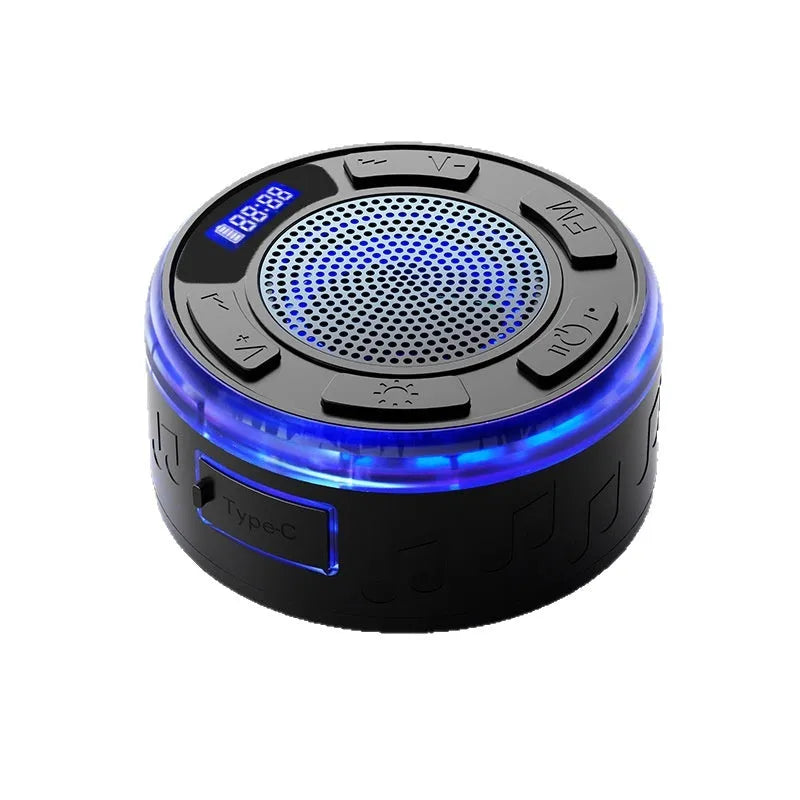 Waterproof Bluetooth speaker with large suction cup in black for bathroom or car use