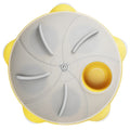 Bright yellow interactive cat toy and snack bowl for pet entertainment and feeding.