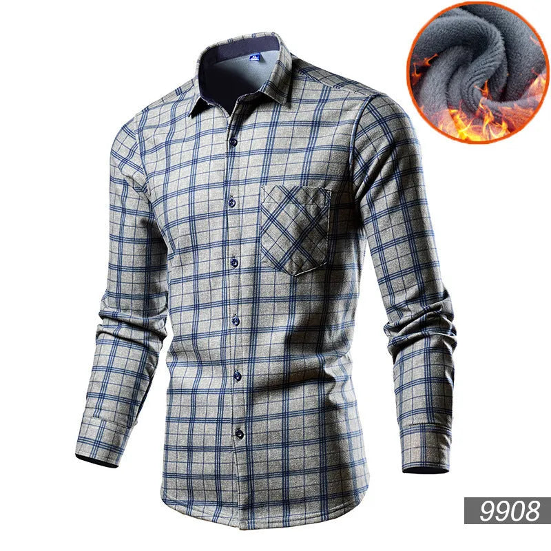 Men's loose-fit fleece-lined cotton blend cardigan shirt in a solid colour.
