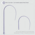 Blue simulated mouse tail cat toy with long silicone tail and cat head handle for interactive feline play