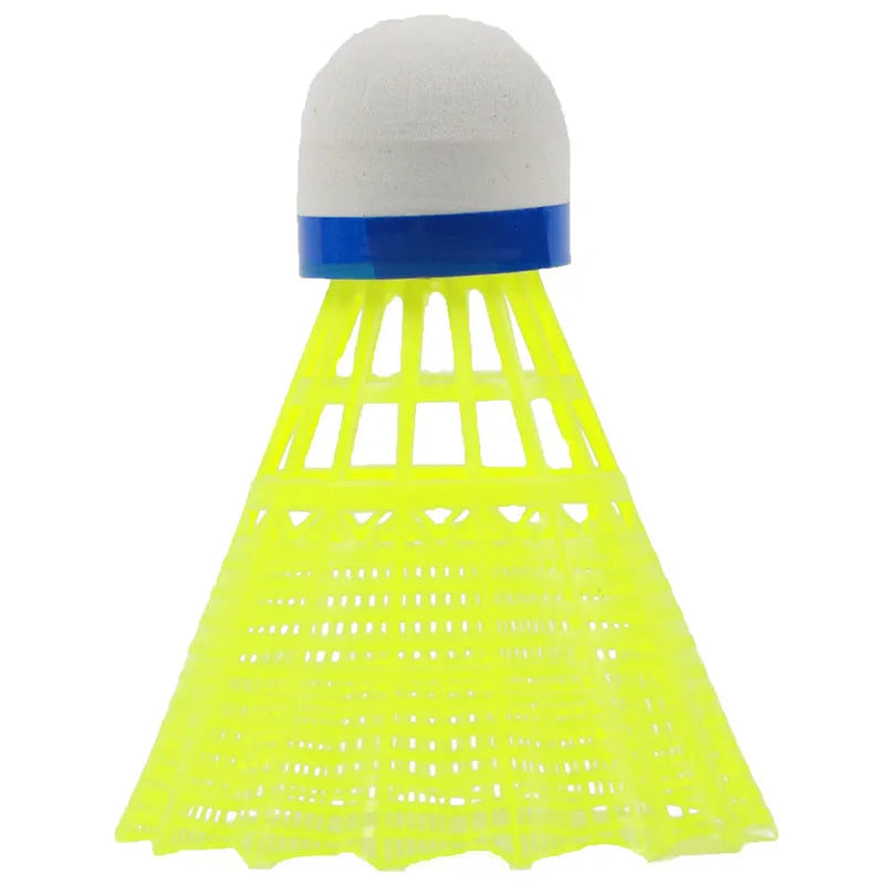 Green and red glowing badminton shuttlecocks for table tennis, shown in goose feather and nylon types.