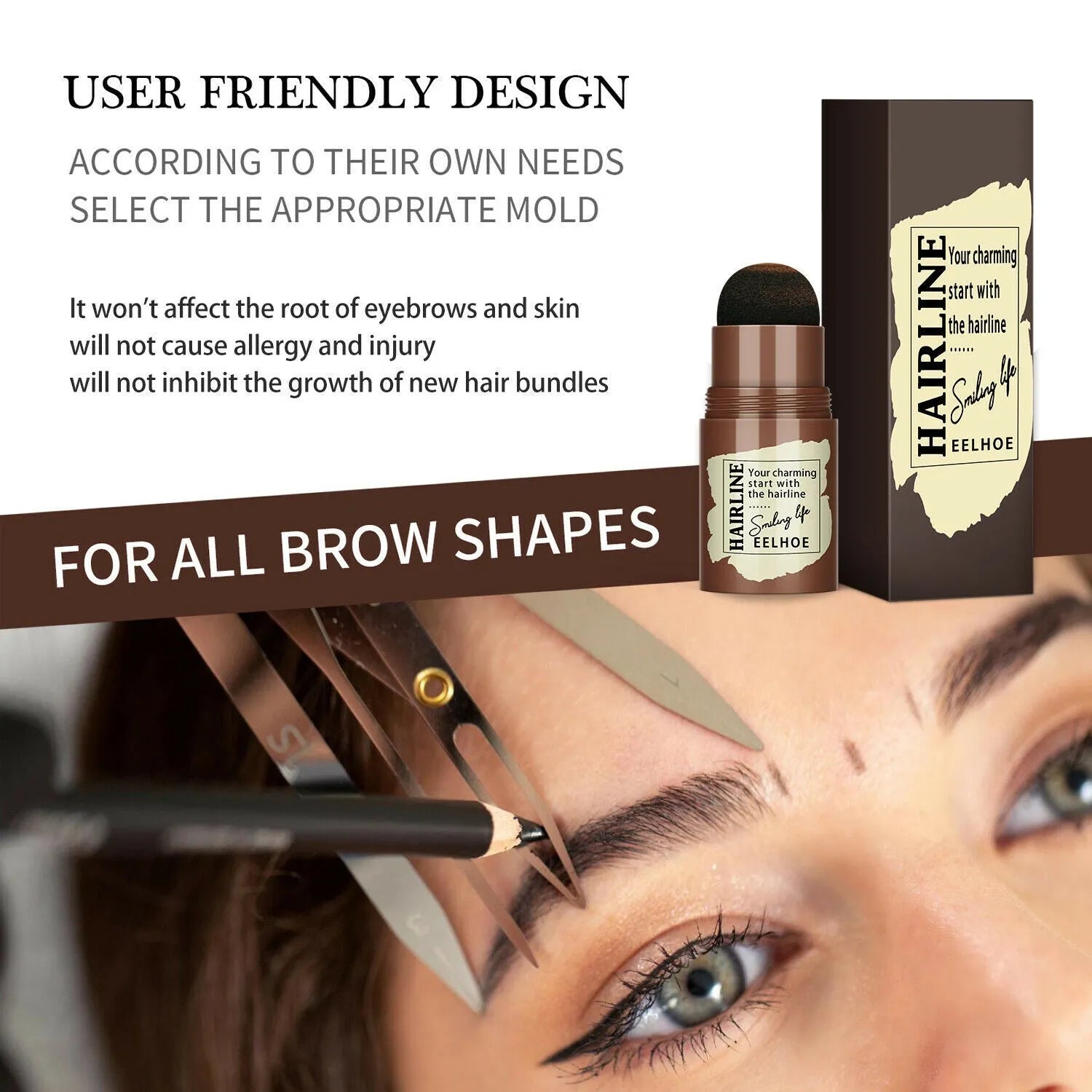 Eyebrow stamp stencil kit with 24 reusable cards, airbrush stamp, and long-lasting waterproof powder for natural brow shaping