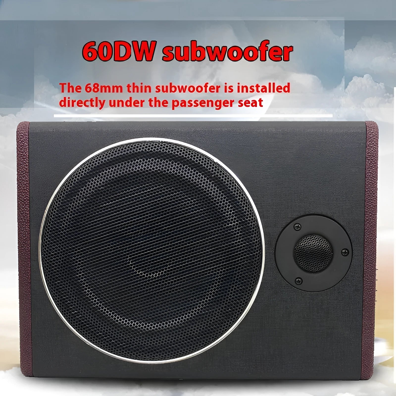 8-inch 600W car audio subwoofer with wooden enclosure and black PU leather finish