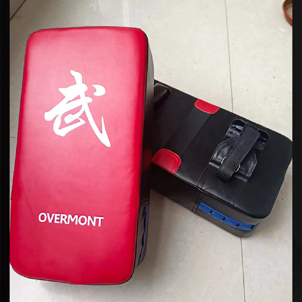 Red martial arts boxing kick target pad with hand-sewn seams for training