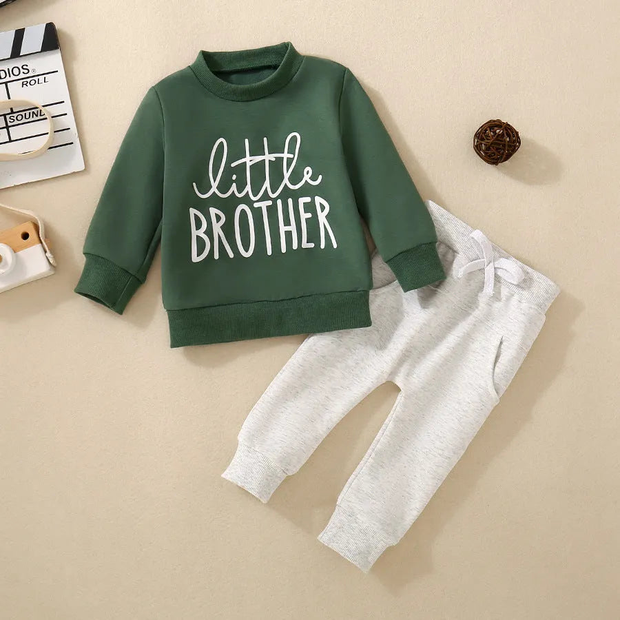 Boys and girls cotton letter sweater suit in navy blue with long sleeves and matching pants