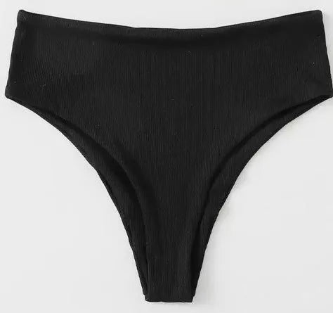 Retro black bikini set with high-waist briefs and backless tube top in Black Rose, sizes S to XL.
